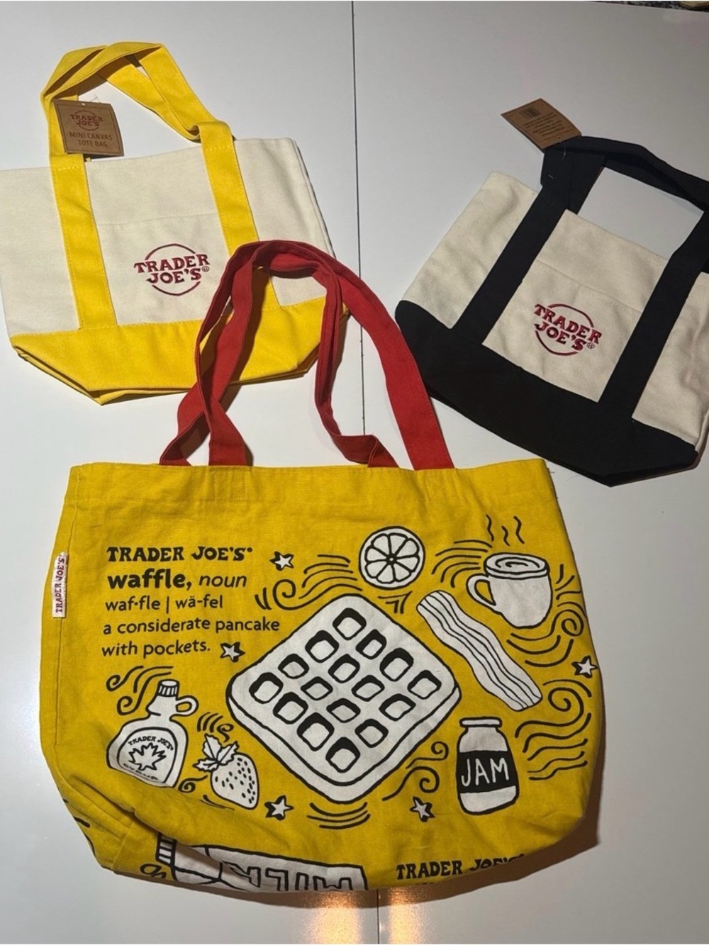 Trader Joe's Yellow Waffle Tote Bag - Canvas Shopper